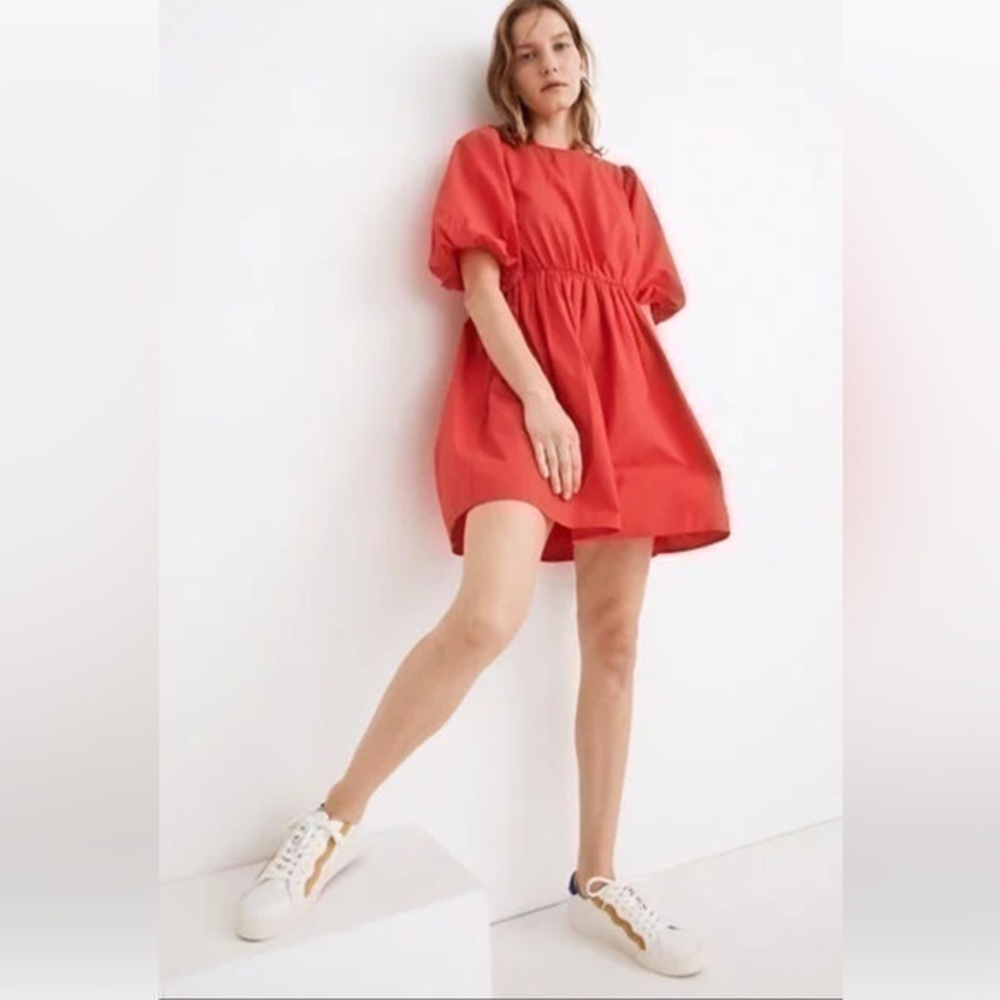 NWT Madewell Poplin Crewneck bubble-sleeve mini dress